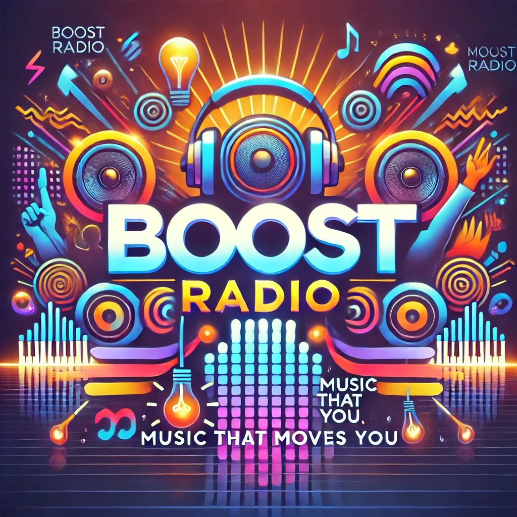 -Boost Radio-a-contemporary-Christian-music-station.-The-design-features-bold-glowing-text-that-reads-Boost-Radio