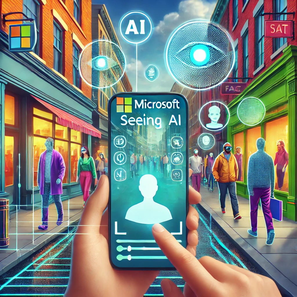 Microsoft seeing AI app on on a smart phone in public